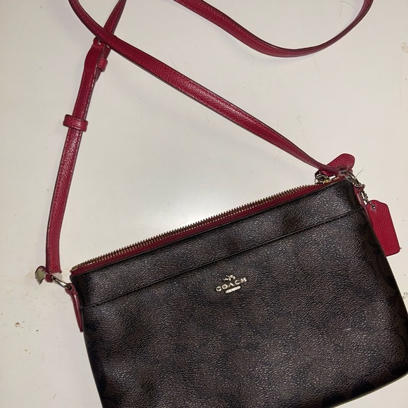 Coach Dark Brown and Red Crossbody Bag - Picture 1 of 7